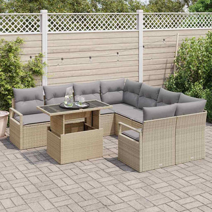Garten-Sofa-Set mit Kissen 9 pcs Beige und Hellgrau Poly-Rattan