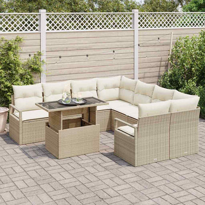 vidaXL Garten-Sofa-Set mit Kissen 9 pcs Beige und Creme Poly-Rattan