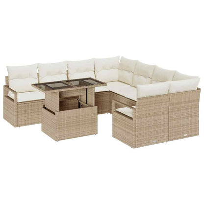 vidaXL Garten-Sofa-Set mit Kissen 9 pcs Beige und Creme Poly-Rattan