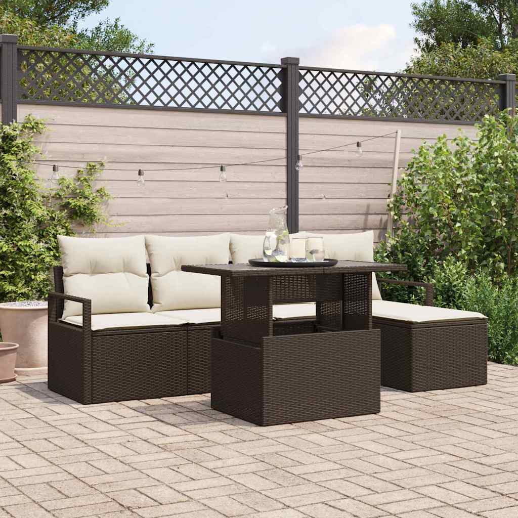 vidaXL Salon de jardin avec coussins 6 pcs Marron et crème