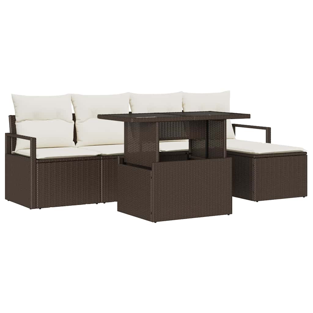 vidaXL Salon de jardin avec coussins 6 pcs Marron et crème