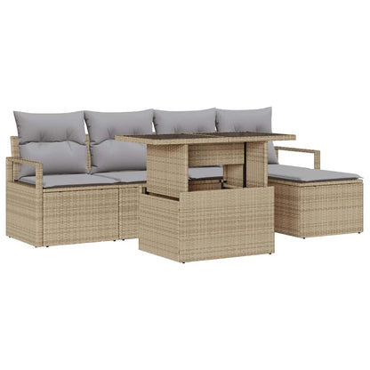 Garten-Sofa-Set mit Kissen 6 pcs Beige und Hellgrau Poly-Rattan