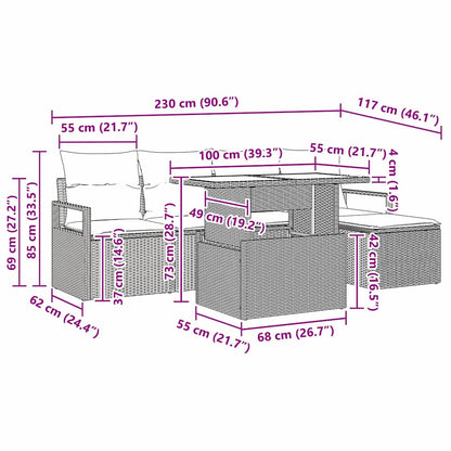 Garten-Sofa-Set mit Kissen 6 pcs Schwarz Poly-Rattan
