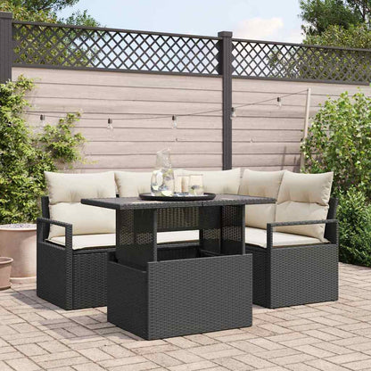 Garten-Sofa-Set mit Kissen 5 pcs Schwarz und Creme Poly-Rattan