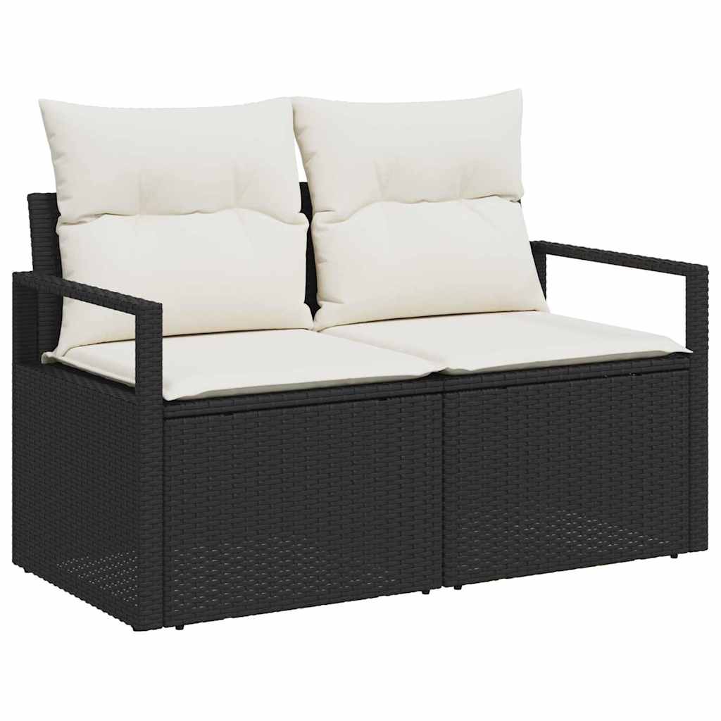Garten-Sofa-Set mit Kissen 5 pcs Schwarz und Creme Poly-Rattan