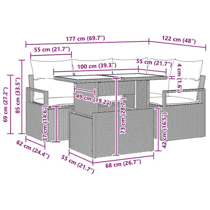 Garten-Sofa-Set mit Kissen 5 pcs Braun und Creme Poly-Rattan