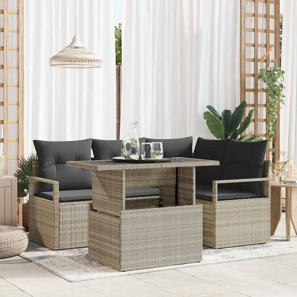 vidaXL Garten-Sofa-Set mit Kissen 5 pcs Hellgrau Poly-Rattan