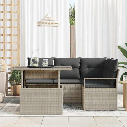 vidaXL Garten-Sofa-Set mit Kissen 5 pcs Hellgrau Poly-Rattan