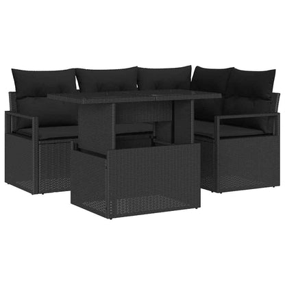 Garten-Sofa-Set mit Kissen 5 pcs Schwarz Poly-Rattan