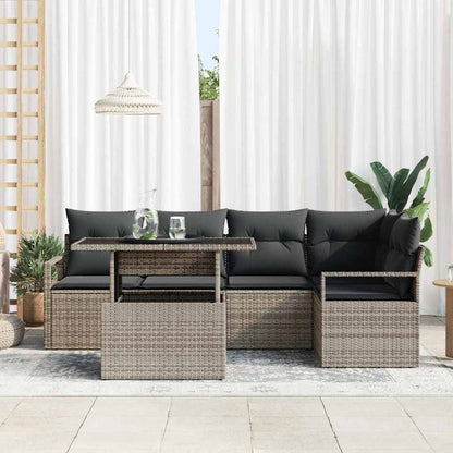 vidaXL Garten-Sofa-Set mit Kissen 6 pcs Grau Poly-Rattan