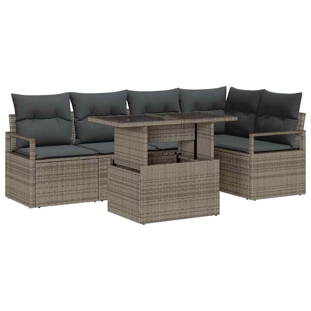 vidaXL Garten-Sofa-Set mit Kissen 6 pcs Grau Poly-Rattan