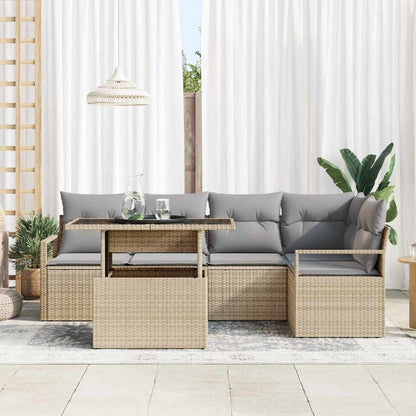 Garten-Sofa-Set mit Kissen 6 pcs Beige und Hellgrau Poly-Rattan
