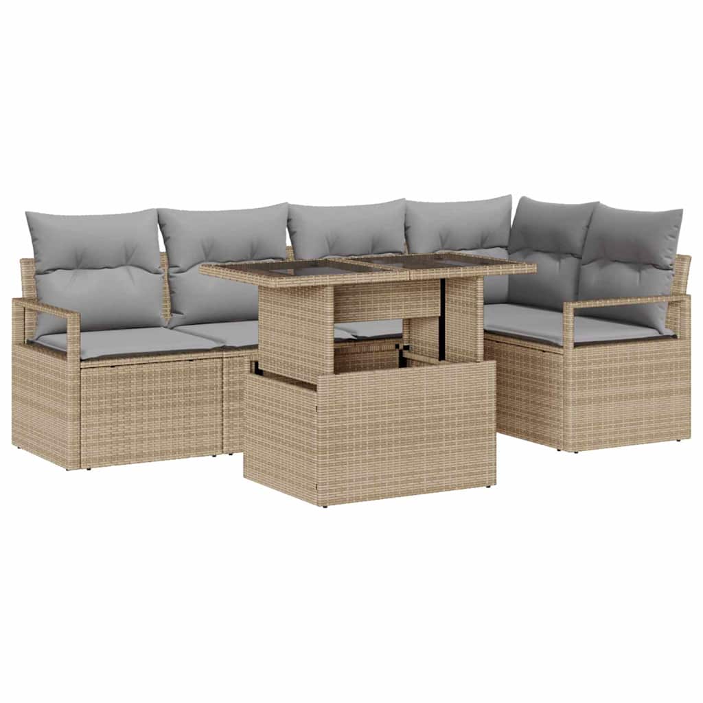 Garten-Sofa-Set mit Kissen 6 pcs Beige und Hellgrau Poly-Rattan