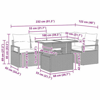 Garten-Sofa-Set mit Kissen 6 pcs Beige und Hellgrau Poly-Rattan