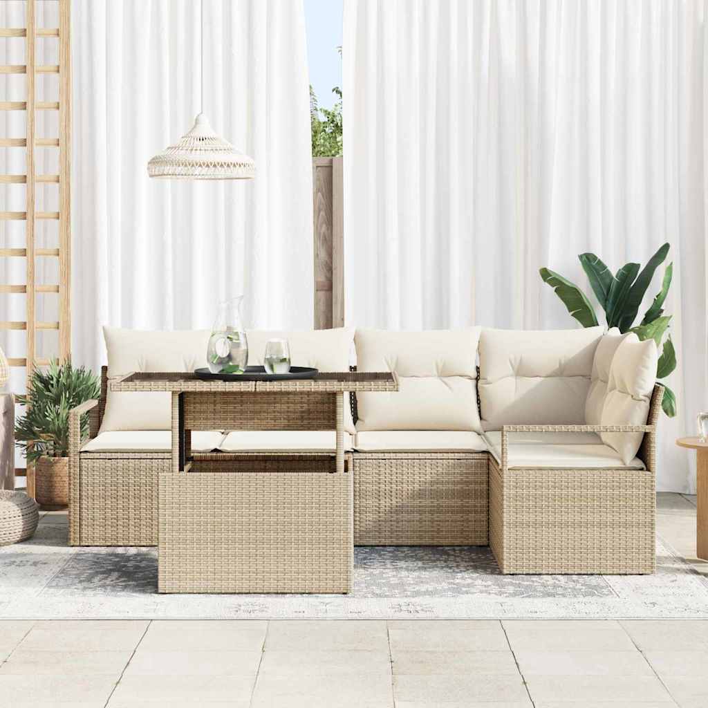 vidaXL Garten-Sofa-Set mit Kissen 6 pcs Beige und Creme Poly-Rattan