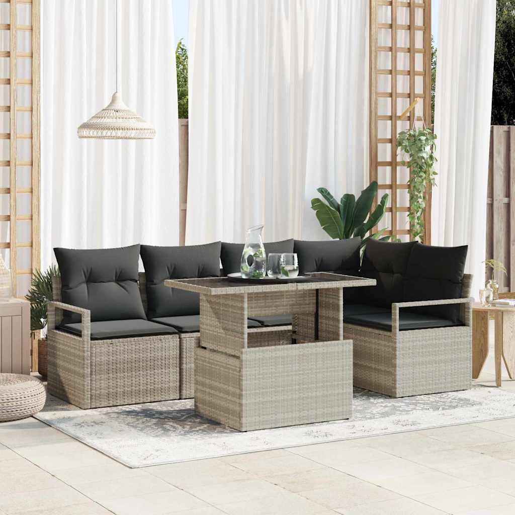 vidaXL Garten-Sofa-Set mit Kissen 6 pcs Hellgrau Poly-Rattan
