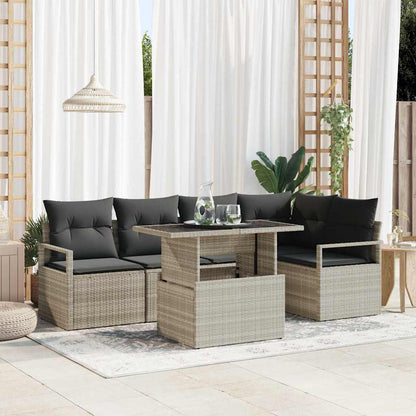 vidaXL Garten-Sofa-Set mit Kissen 6 pcs Hellgrau Poly-Rattan