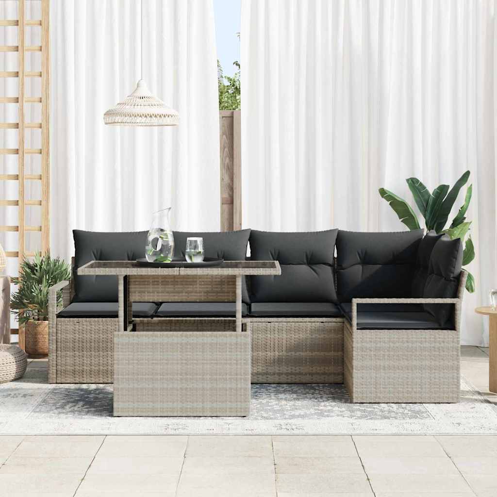 vidaXL Garten-Sofa-Set mit Kissen 6 pcs Hellgrau Poly-Rattan