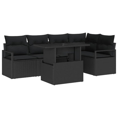 Garten-Sofa-Set mit Kissen 6 pcs Schwarz Poly-Rattan