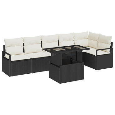 vidaXL Salon de jardin avec coussins 7 pcs Résine tressée Noir