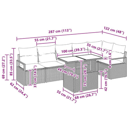 Garten-Sofa-Set mit Kissen 7 pcs Braun Poly Rattan