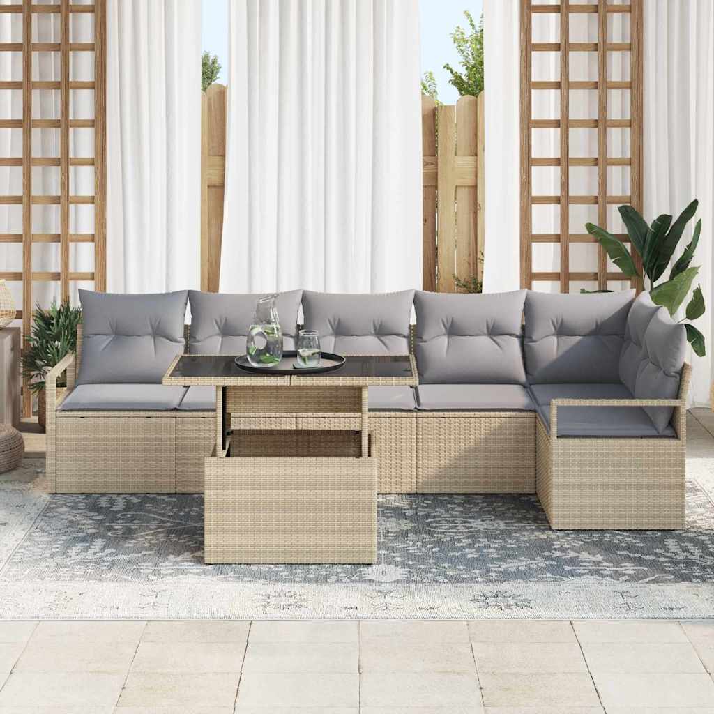 vidaXL Garten-Sofa-Set mit Kissen 7 pcs Beige Poly Rattan