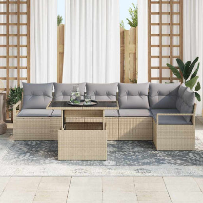vidaXL Garten-Sofa-Set mit Kissen 7 pcs Beige Poly Rattan