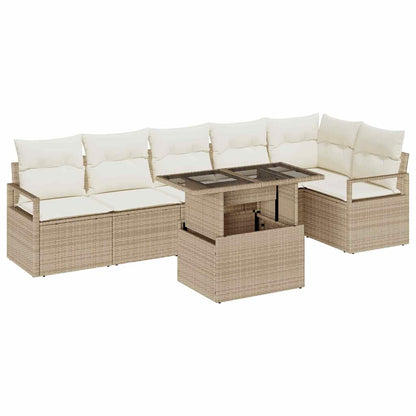 Garten-Sofa-Set mit Kissen 7 pcs Beige Poly Rattan