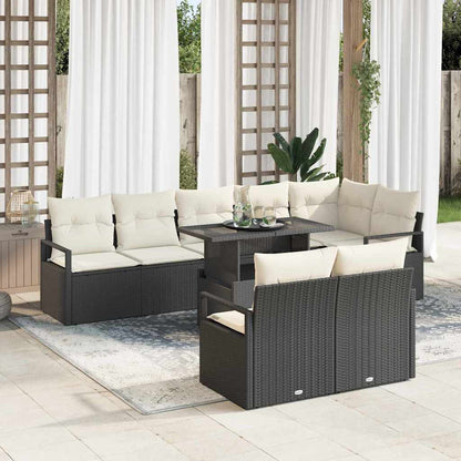Garten-Sofa-Set mit Kissen 9 pcs Schwarz und Creme Poly-Rattan
