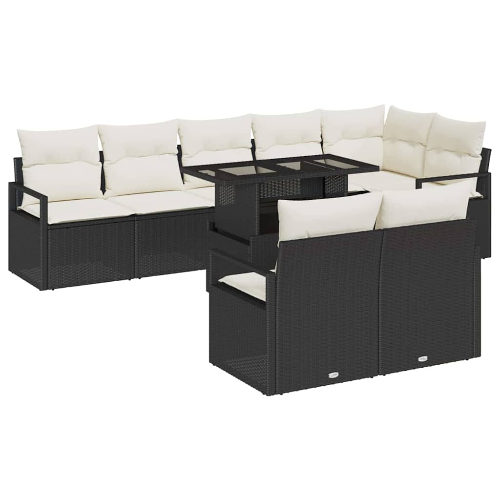 Garten-Sofa-Set mit Kissen 9 pcs Schwarz und Creme Poly-Rattan