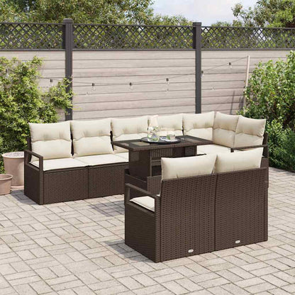 Garten-Sofa-Set mit Kissen 9 pcs Braun und Creme Poly-Rattan