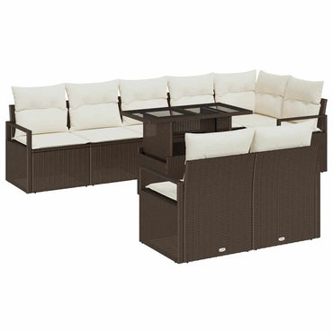 vidaXL Garten-Sofa-Set mit Kissen 9 pcs Braun und Creme Poly-Rattan