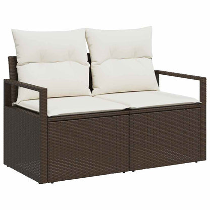 Garten-Sofa-Set mit Kissen 9 pcs Braun und Creme Poly-Rattan