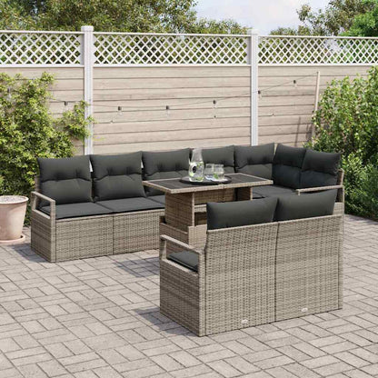 vidaXL Garten-Sofa-Set mit Kissen 9 pcs Grau Poly-Rattan