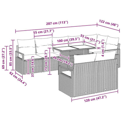 vidaXL Garten-Sofa-Set mit Kissen 9 pcs Grau Poly-Rattan