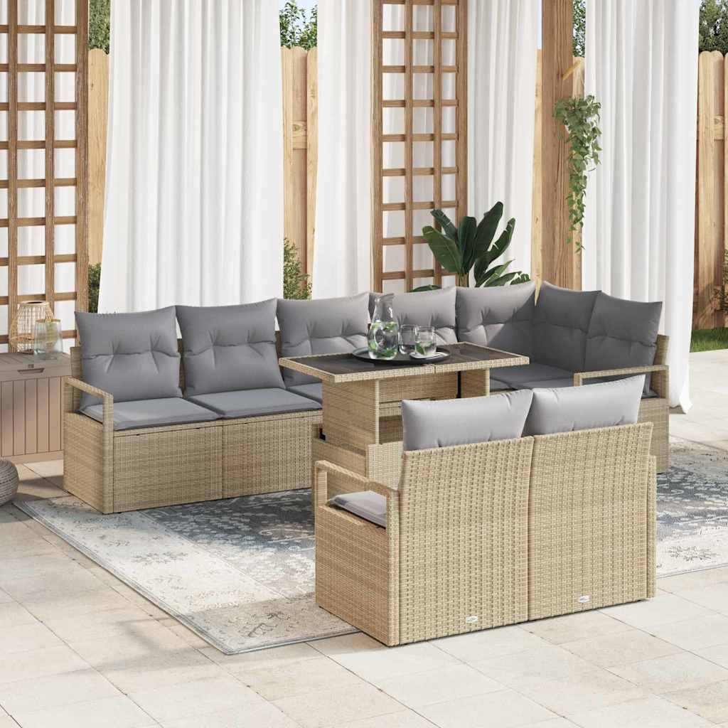 Garten-Sofa-Set mit Kissen 9 pcs Beige und Hellgrau Poly-Rattan