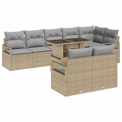Garten-Sofa-Set mit Kissen 9 pcs Beige und Hellgrau Poly-Rattan