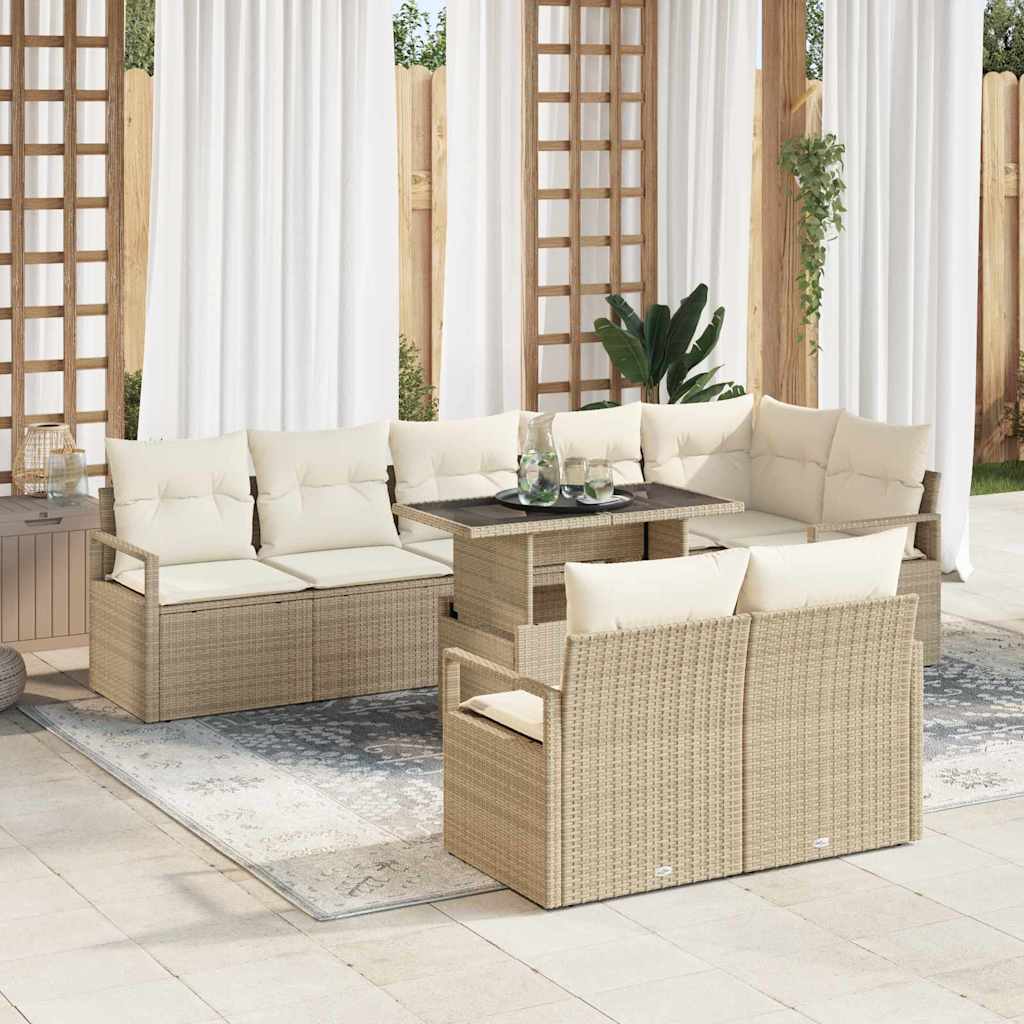Garten-Sofa-Set mit Kissen 9 pcs Beige und Creme Poly-Rattan