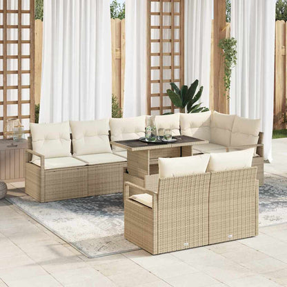 Garten-Sofa-Set mit Kissen 9 pcs Beige und Creme Poly-Rattan