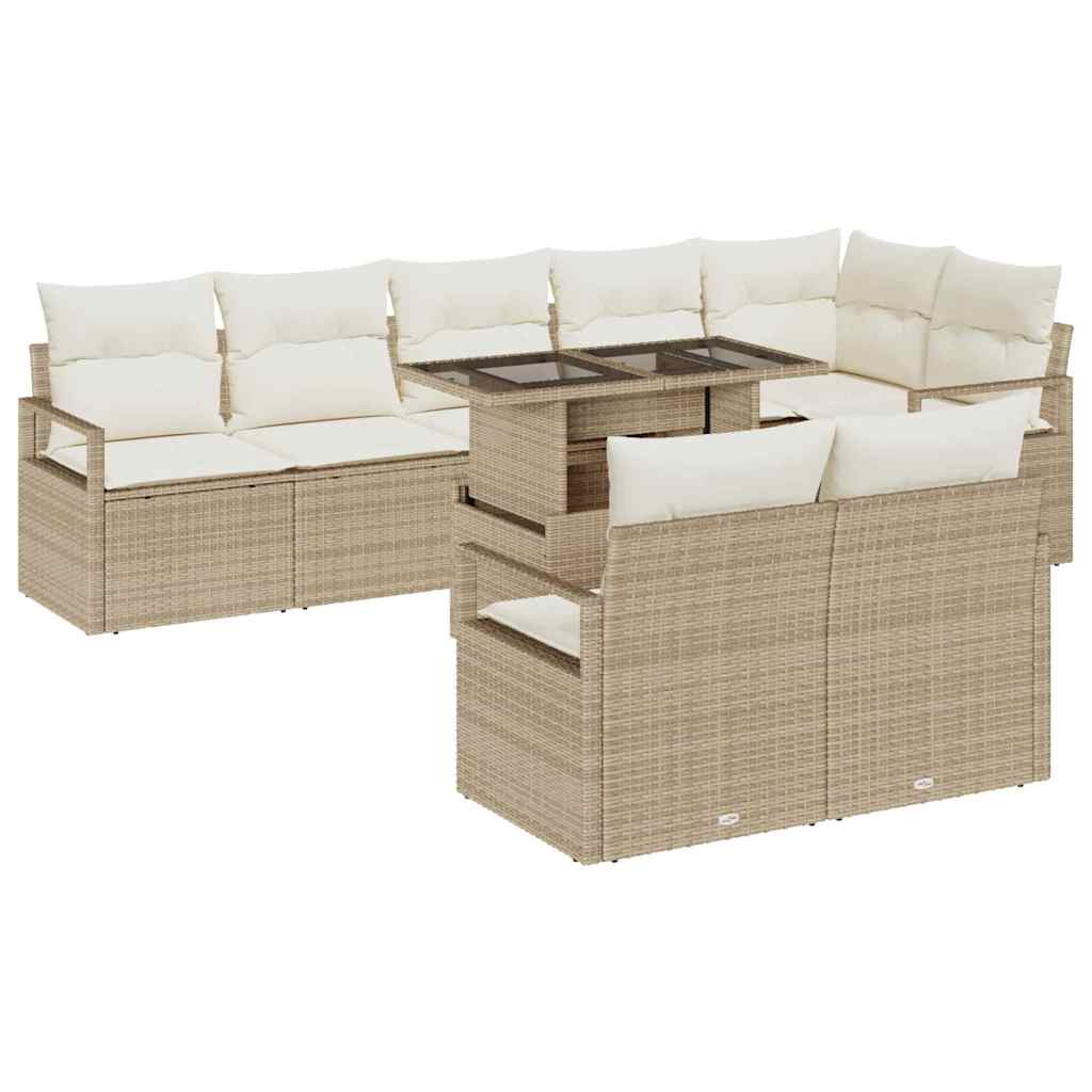 Garten-Sofa-Set mit Kissen 9 pcs Beige und Creme Poly-Rattan