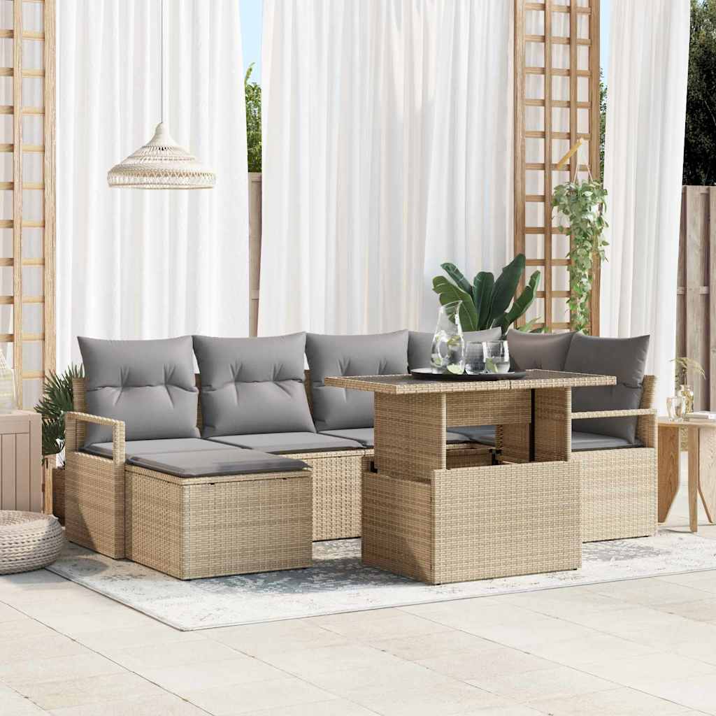 Garten-Sofa-Set mit Kissen 7 pcs Beige und Hellgrau