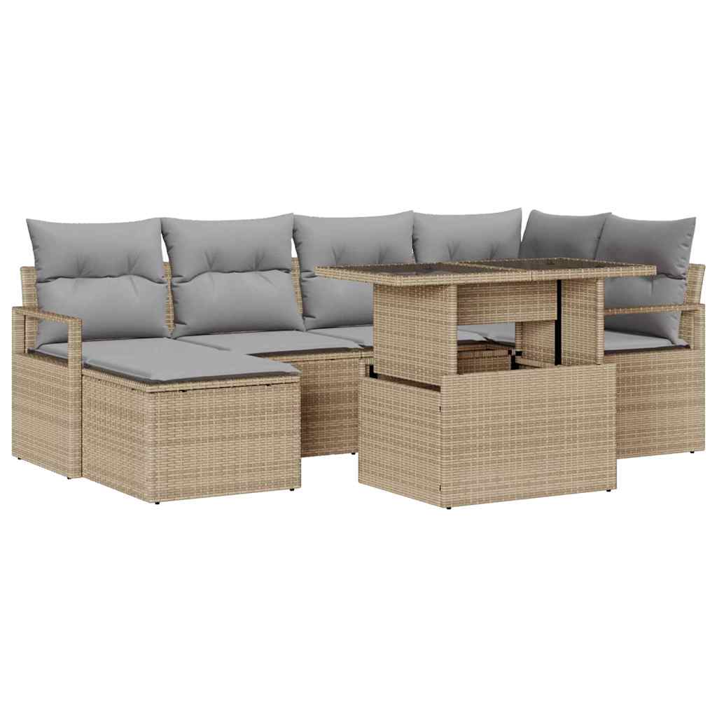 Garten-Sofa-Set mit Kissen 7 pcs Beige und Hellgrau