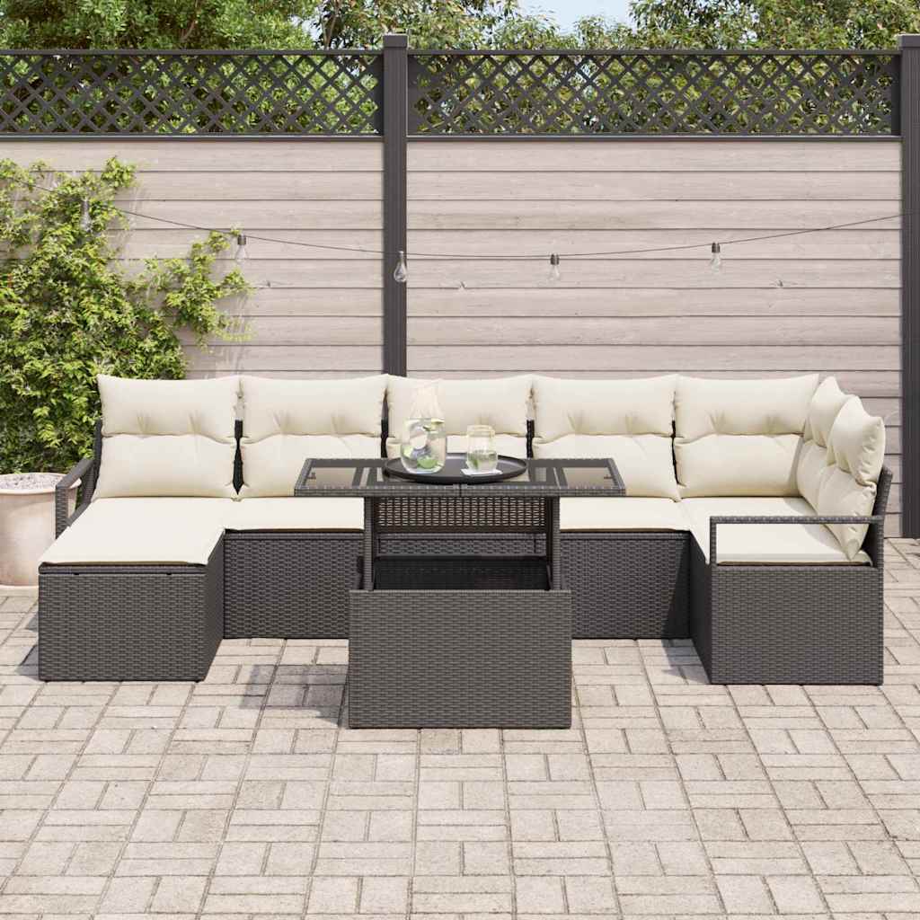 Garten-Sofa-Set mit Kissen 8 pcs Schwarz und Creme
