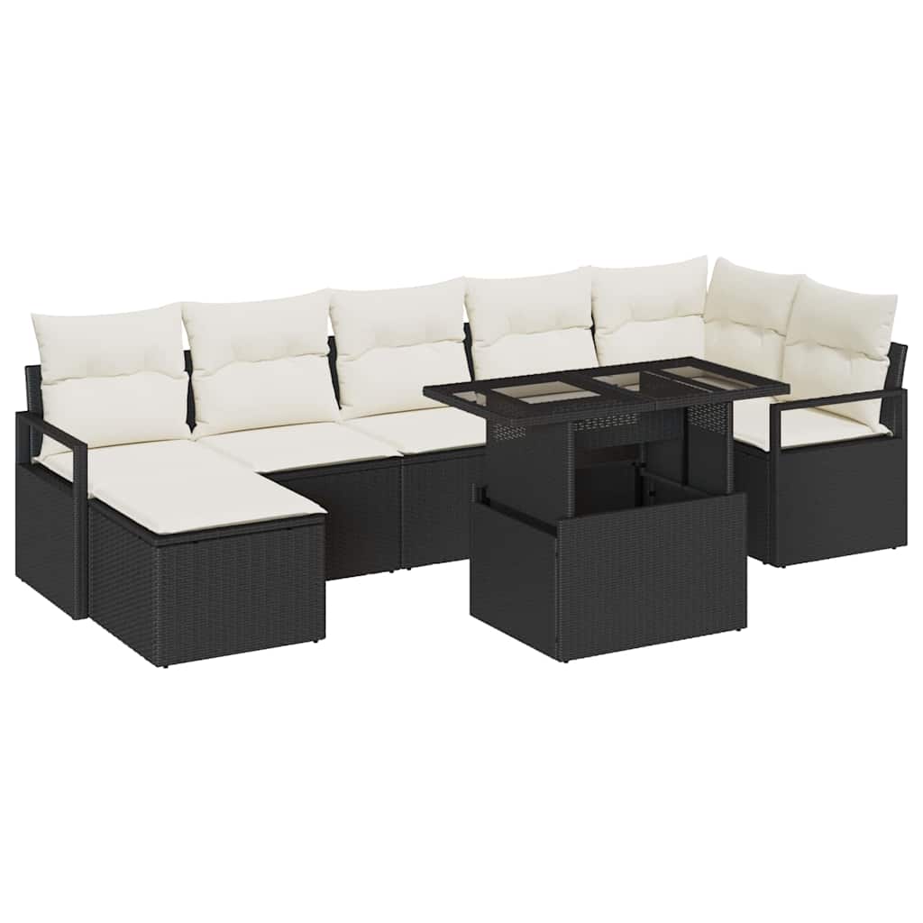 Garten-Sofa-Set mit Kissen 8 pcs Schwarz und Creme