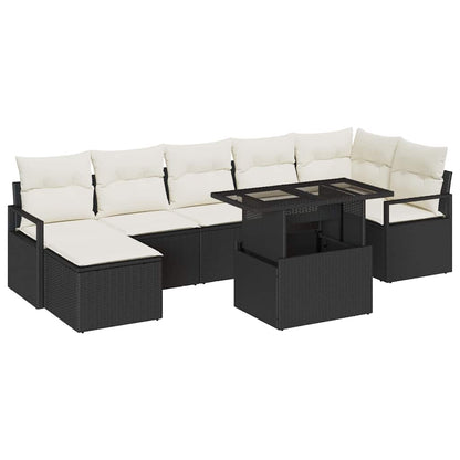 Garten-Sofa-Set mit Kissen 8 pcs Schwarz und Creme