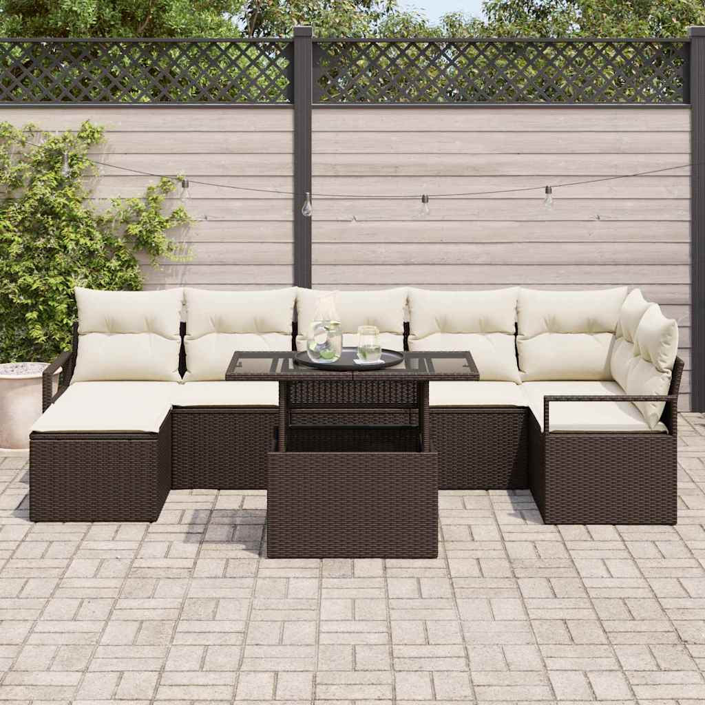 vidaXL Garten-Sofa-Set mit Kissen 8 pcs Braun und Creme