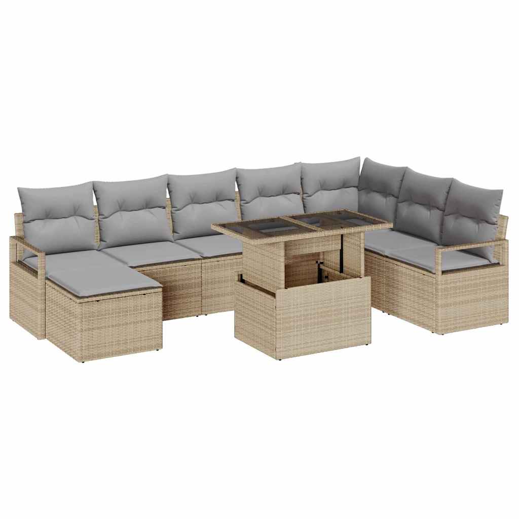 Garten-Sofa-Set mit Kissen 9 pcs Beige und Hellgrau