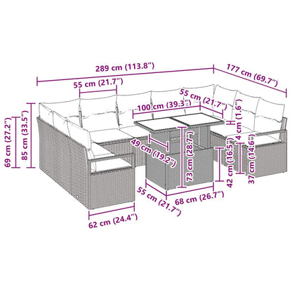 Garten-Sofa-Set mit Kissen 10 pcs Beige und Creme Poly-Rattan
