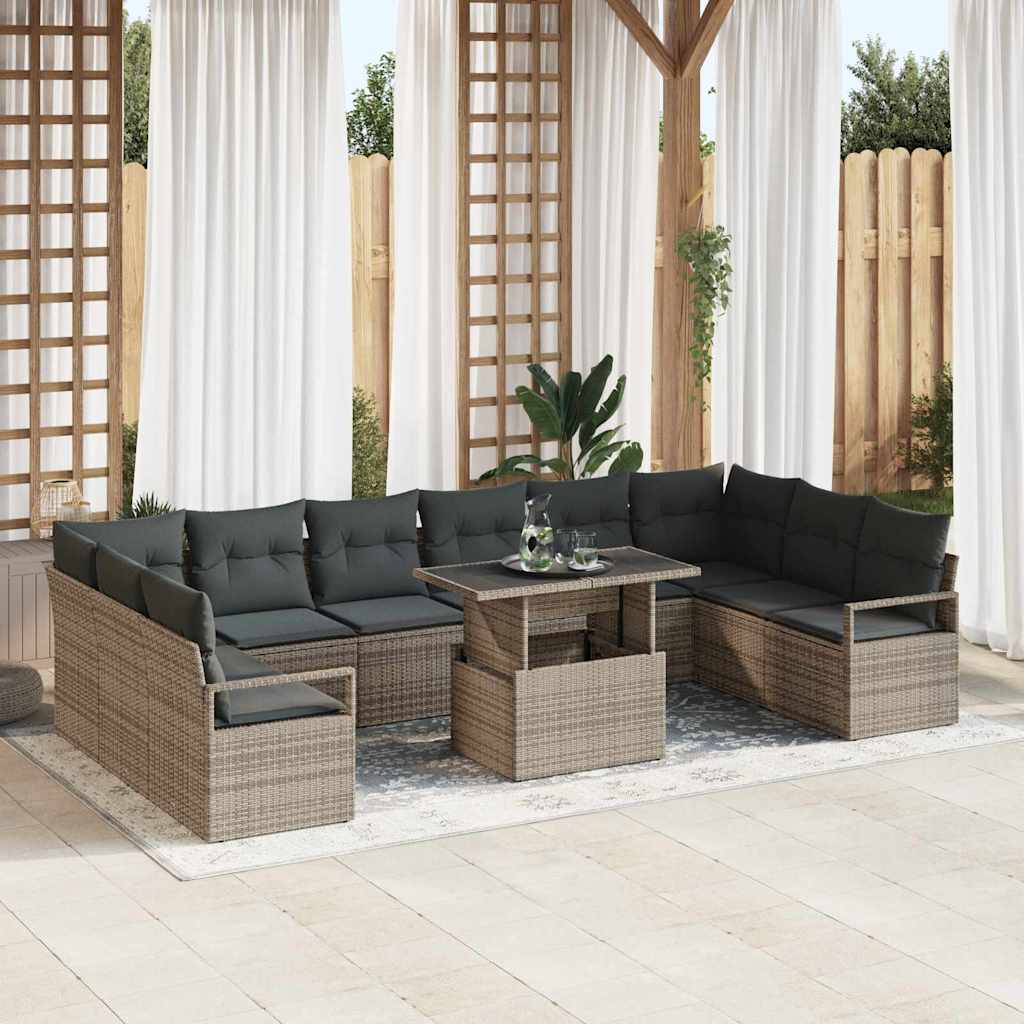 Garten-Sofa-Set mit Kissen 11 pcs Grau Poly-Rattan
