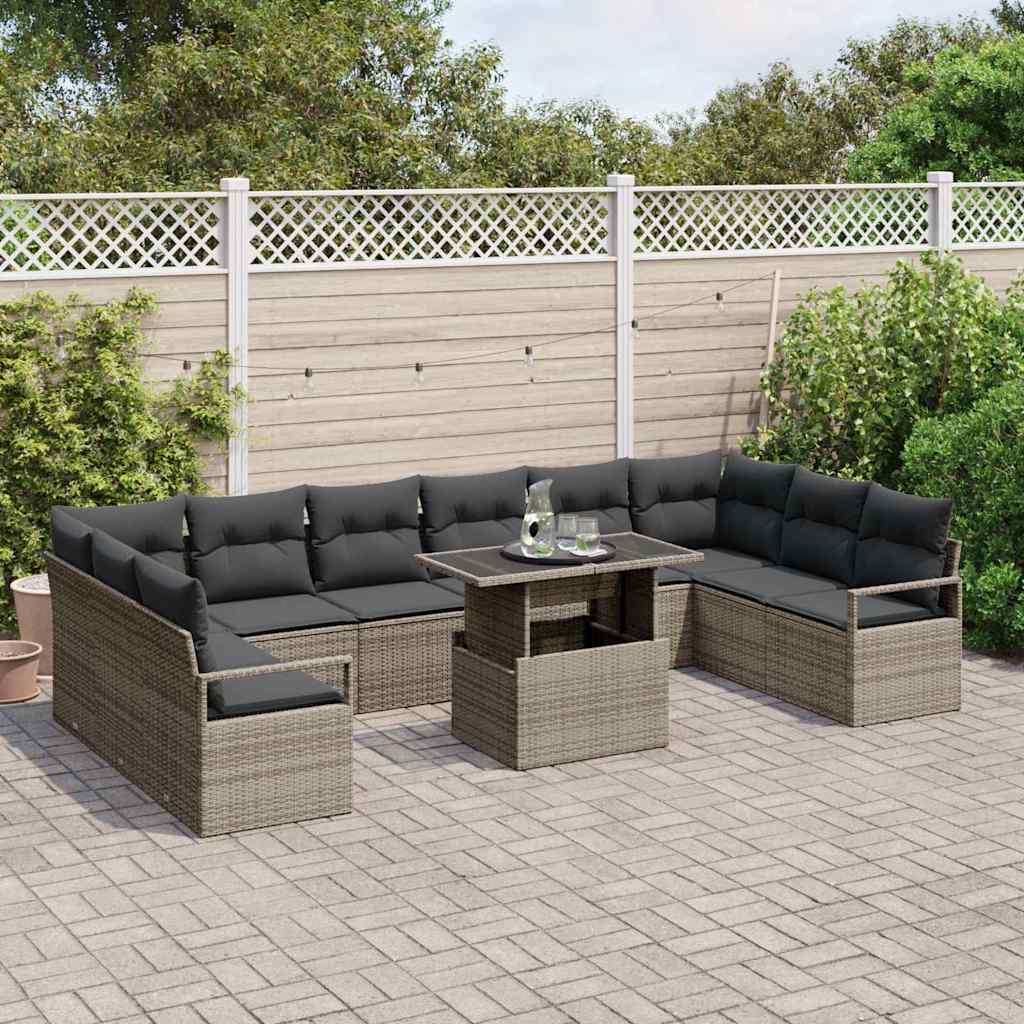 Garten-Sofa-Set mit Kissen 11 pcs Grau Poly-Rattan